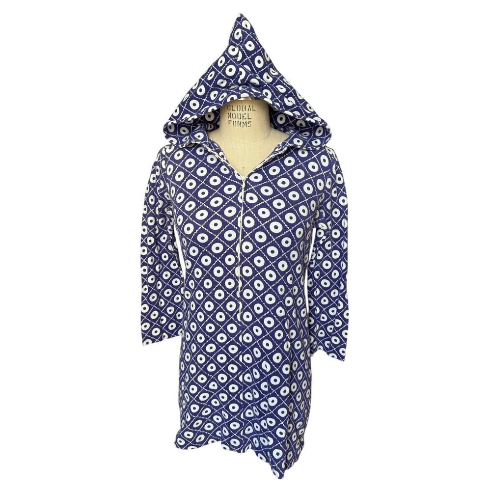 Vintage 1970s Marimekko Hooded Mini Dress Purple & White Size Small